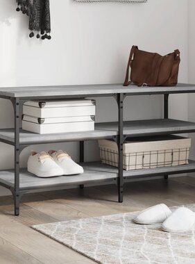 VidaXL Schoenenbankje 100x38,5x49 cm bewerkt hout grijs sonoma