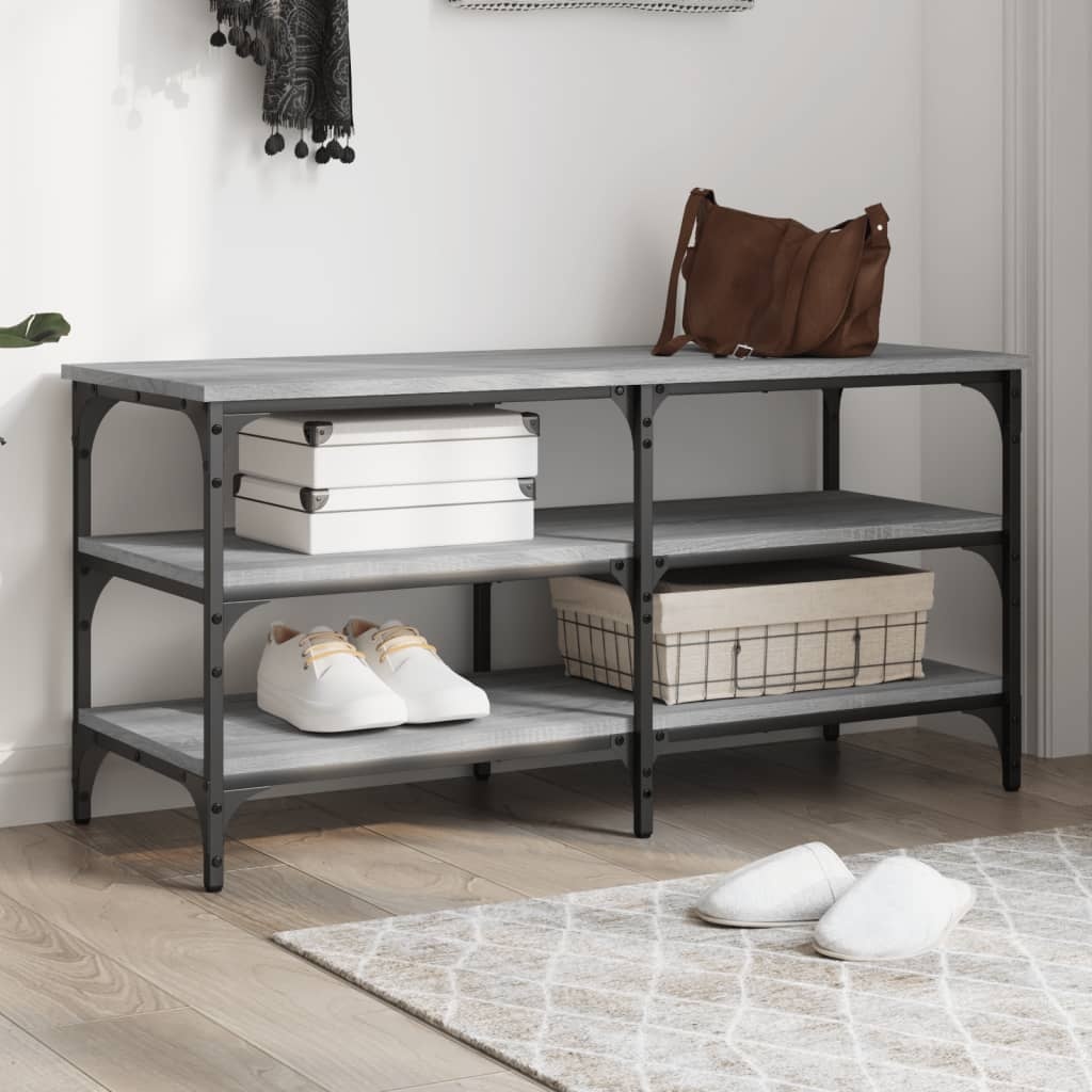 VidaXL Schoenenbankje 100x38,5x49 cm bewerkt hout grijs sonoma