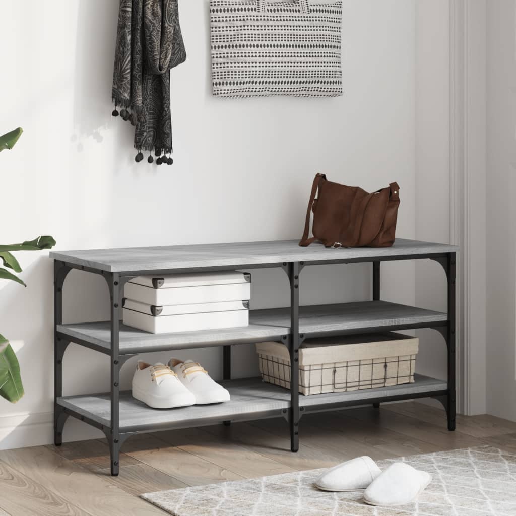 VidaXL Schoenenbankje 100x38,5x49 cm bewerkt hout grijs sonoma