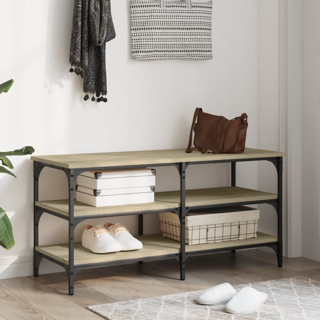 VidaXL Schoenenbankje 100x38,5x49 cm bewerkt hout sonoma eikenkleurig