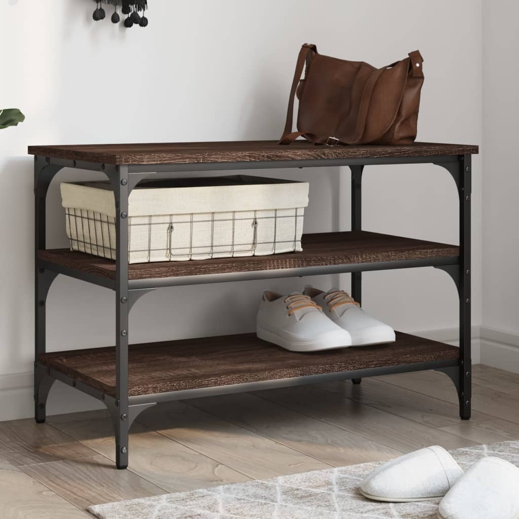 VidaXL Schoenenbankje 70x38,5x49 cm bewerkt hout bruineikenkleurig