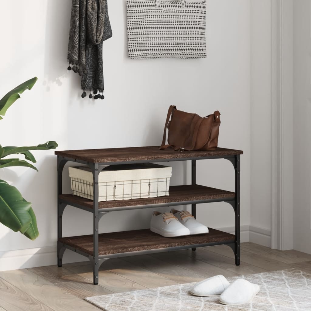VidaXL Schoenenbankje 70x38,5x49 cm bewerkt hout bruineikenkleurig