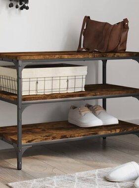 VidaXL Schoenenbankje 70x38,5x49 cm bewerkt hout gerookt eikenkleurig