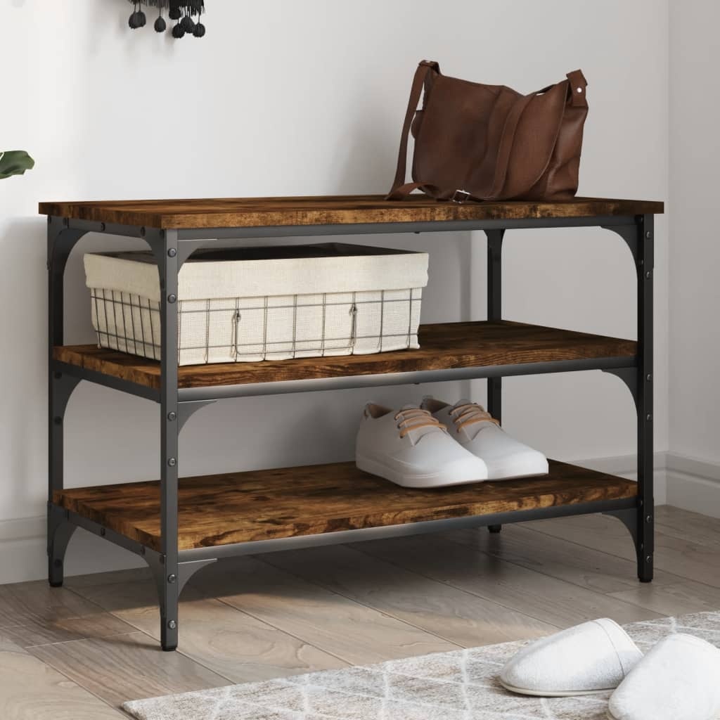 VidaXL Schoenenbankje 70x38,5x49 cm bewerkt hout gerookt eikenkleurig