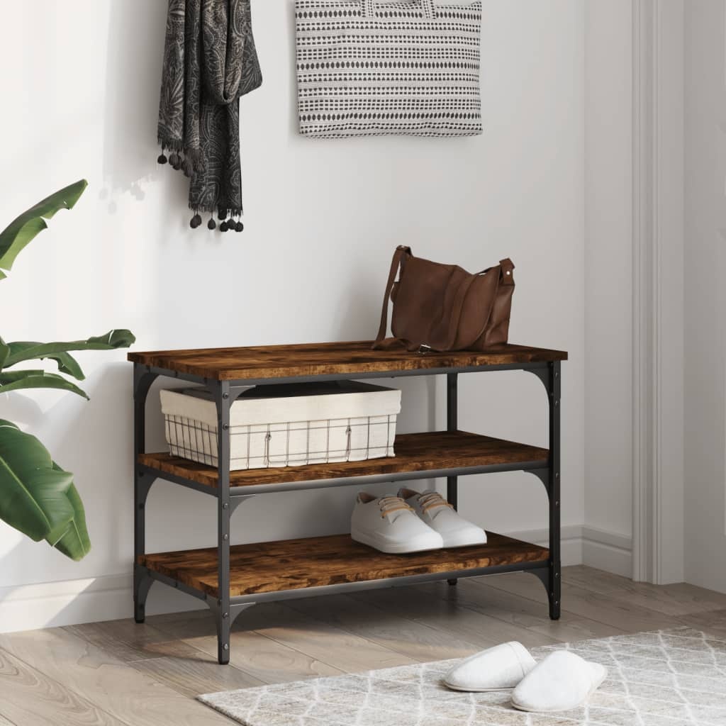 VidaXL Schoenenbankje 70x38,5x49 cm bewerkt hout gerookt eikenkleurig