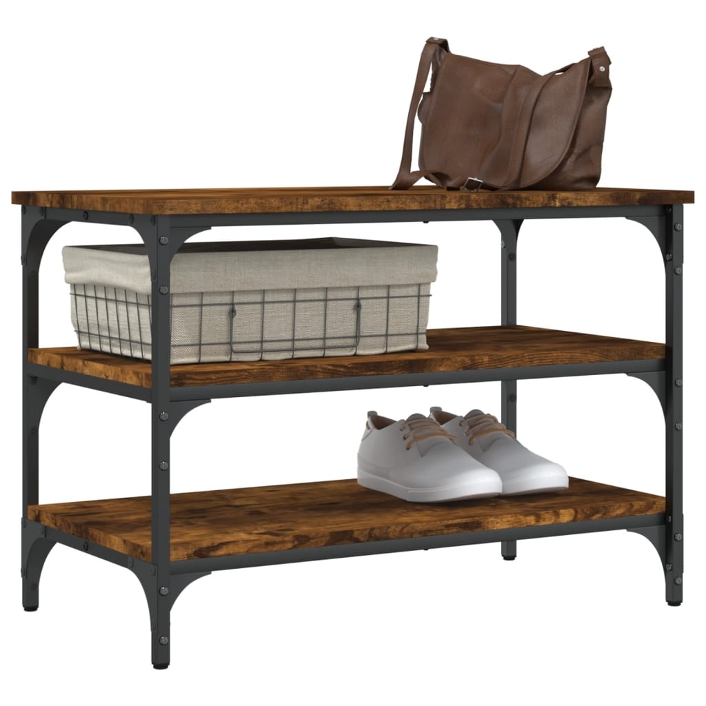 VidaXL Schoenenbankje 70x38,5x49 cm bewerkt hout gerookt eikenkleurig