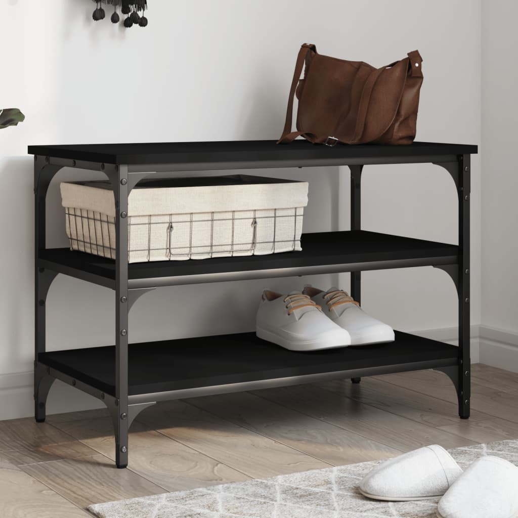 VidaXL Schoenenbankje 70x38,5x49 cm bewerkt hout zwart