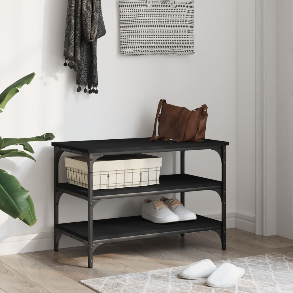 VidaXL Schoenenbankje 70x38,5x49 cm bewerkt hout zwart