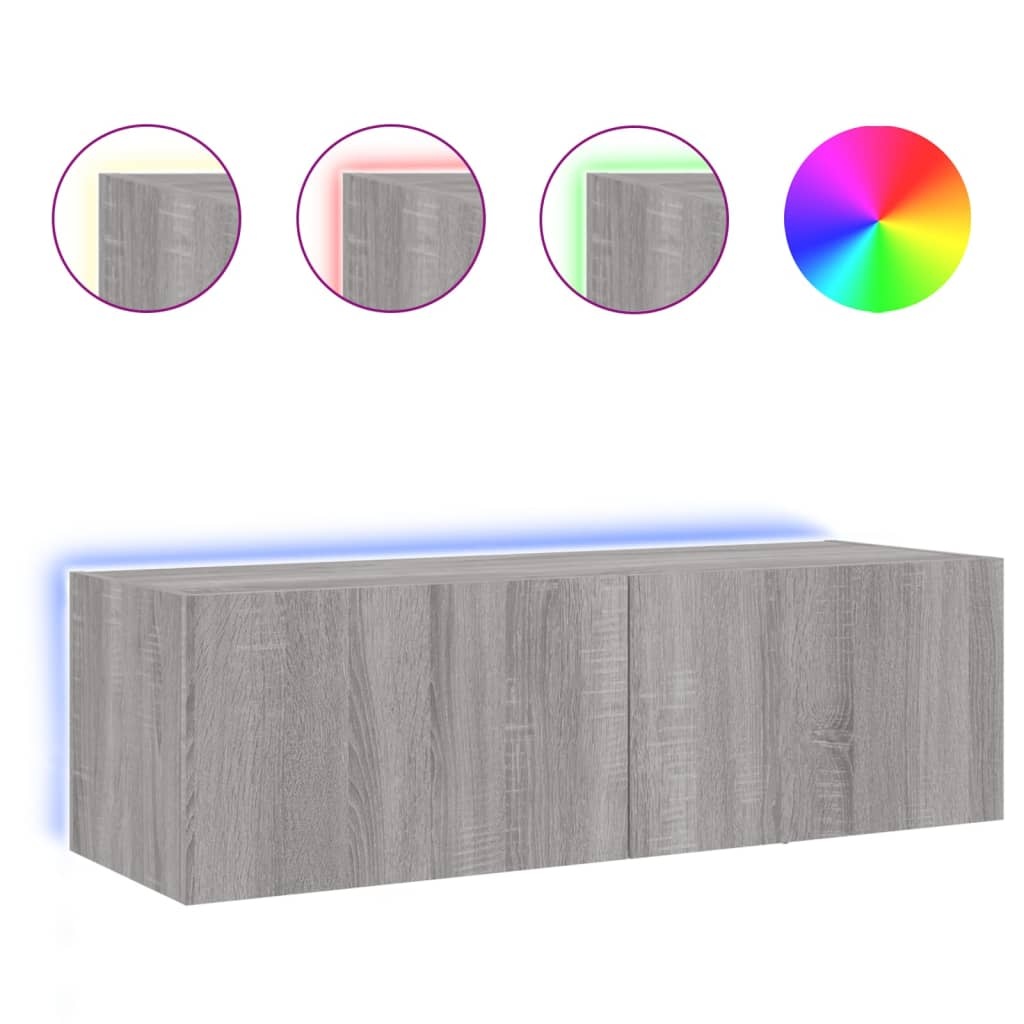 VidaXL Tv-wandmeubel met LED-verlichting 100x35x31 cm grijs sonoma
