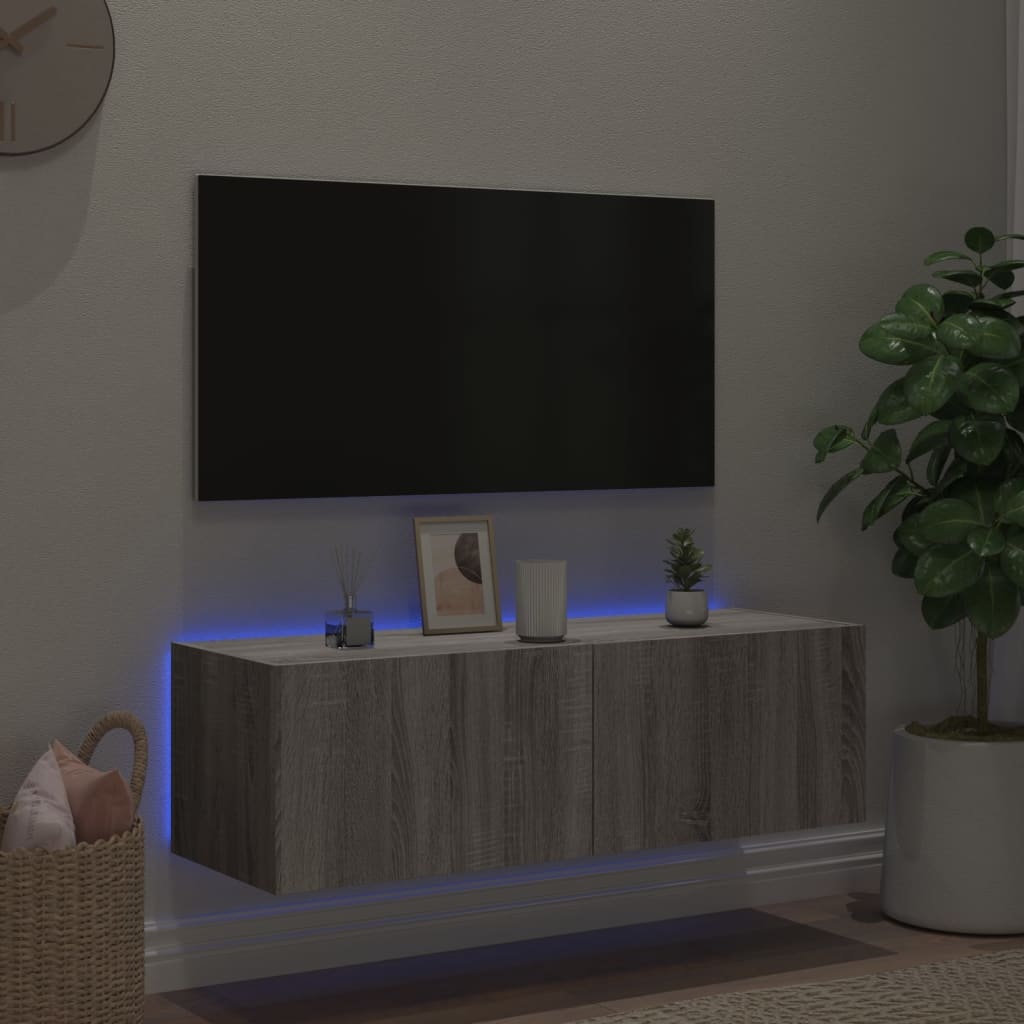 VidaXL Tv-wandmeubel met LED-verlichting 100x35x31 cm grijs sonoma