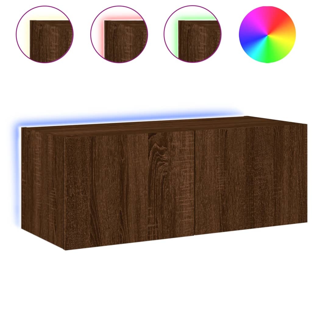 VidaXL Tv-wandmeubel met LED-verlichting 80x35x31 cm bruineikenkleurig