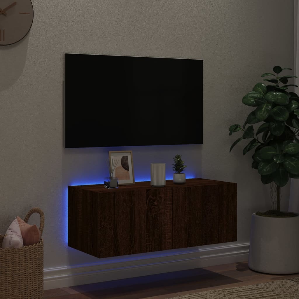 VidaXL Tv-wandmeubel met LED-verlichting 80x35x31 cm bruineikenkleurig