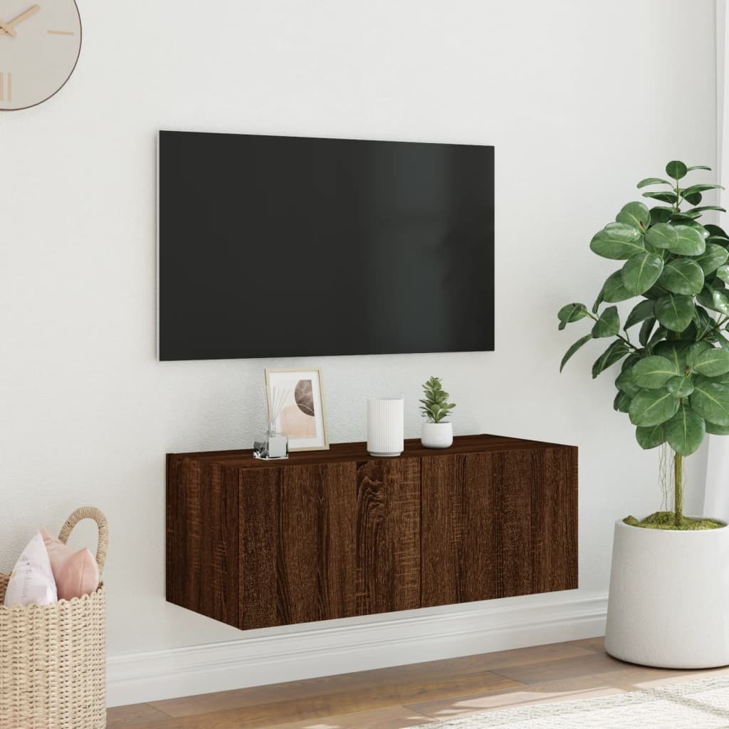 VidaXL Tv-wandmeubel met LED-verlichting 80x35x31 cm bruineikenkleurig