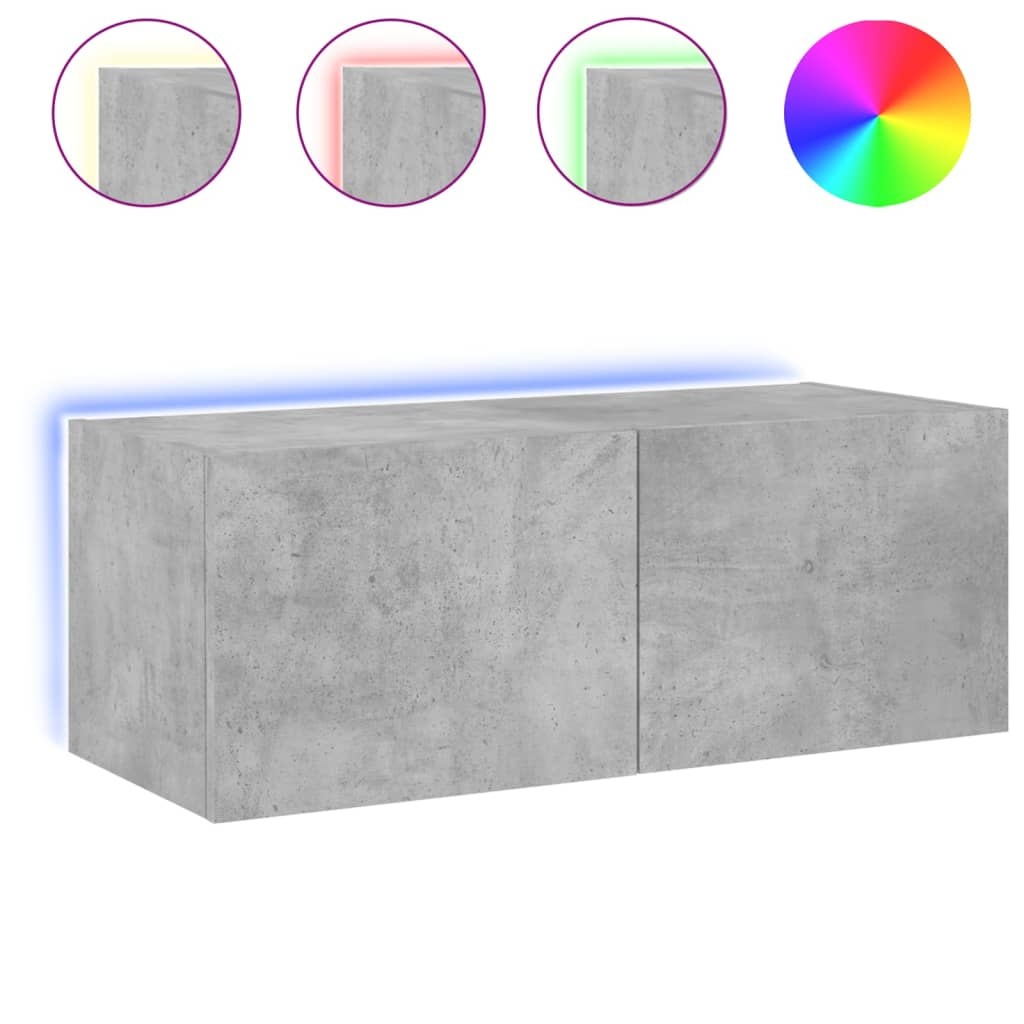VidaXL Tv-wandmeubel met LED-verlichting 80x35x31 cm betongrijs