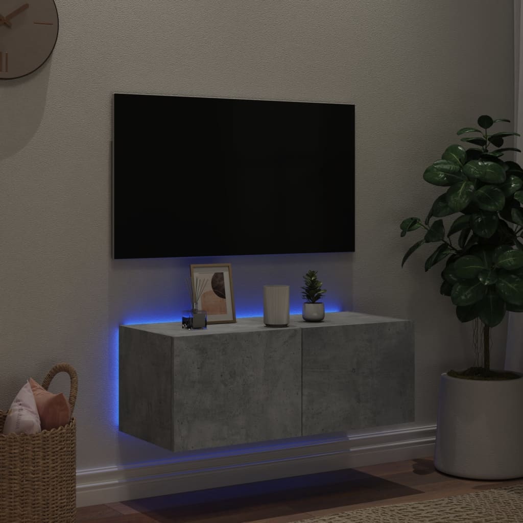 VidaXL Tv-wandmeubel met LED-verlichting 80x35x31 cm betongrijs
