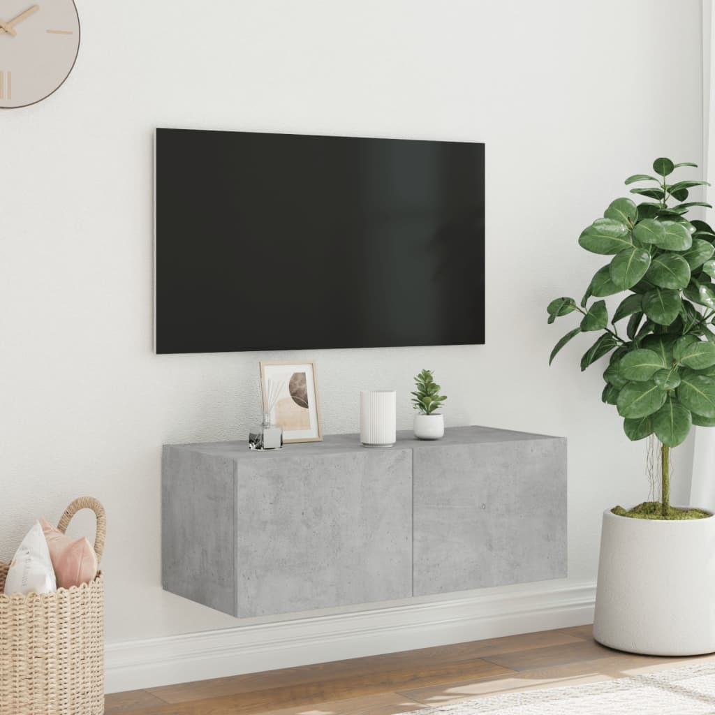 VidaXL Tv-wandmeubel met LED-verlichting 80x35x31 cm betongrijs
