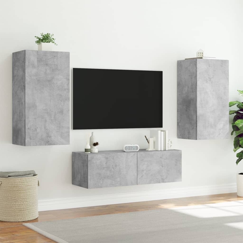 VidaXL Tv-wandmeubel met LED-verlichting 40,5x35x80 cm betongrijs