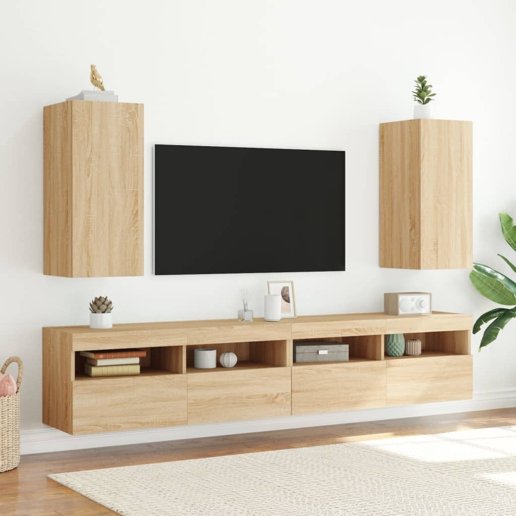 VidaXL Tv-wandmeubels met LED 2 st 30,5x35x70 cm sonoma eikenkleurig