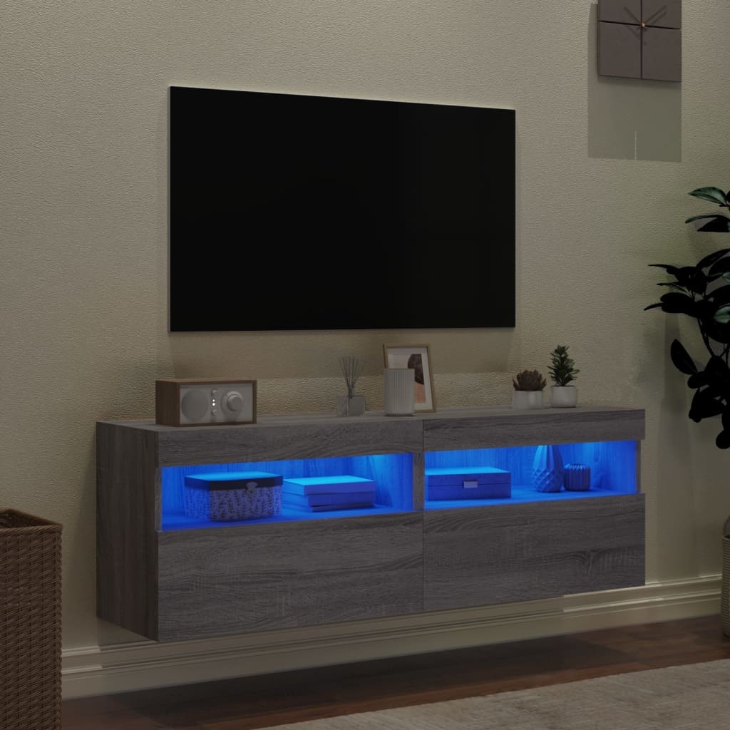 VidaXL Tv-wandmeubels met LED 2 st 60x30x40 cm grijs sonoma eiken
