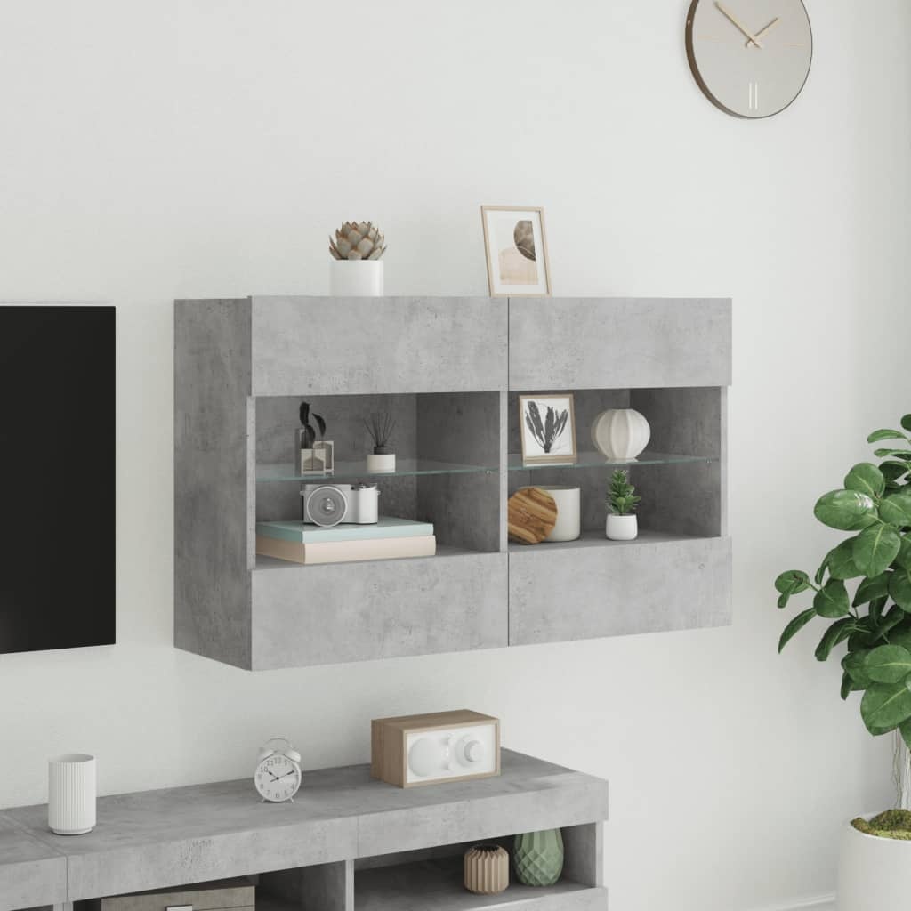 VidaXL Tv-wandmeubel met LED-verlichting 98,5x30x60,5 cm betongrijs