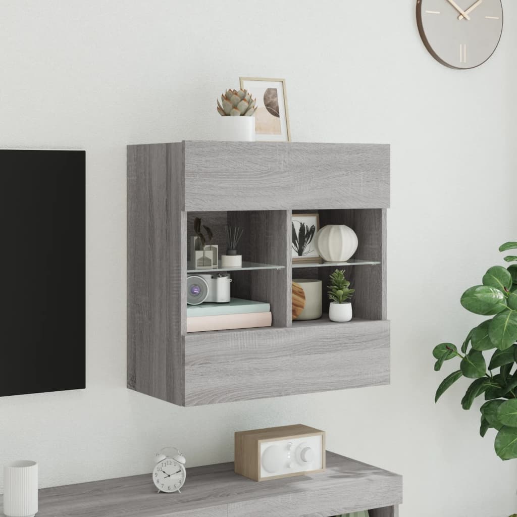 VidaXL Tv-wandmeubel met LED-verlichting 58,5x30x60,5 cm grijs sonoma