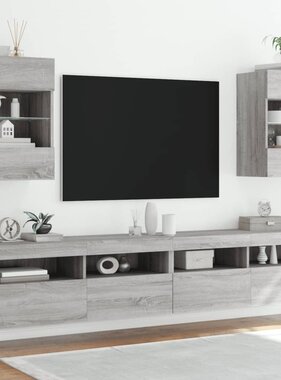 vidaXL Tv-wandmeubels met LED 2 st 40x30x60,5 cm grijs sonoma eiken