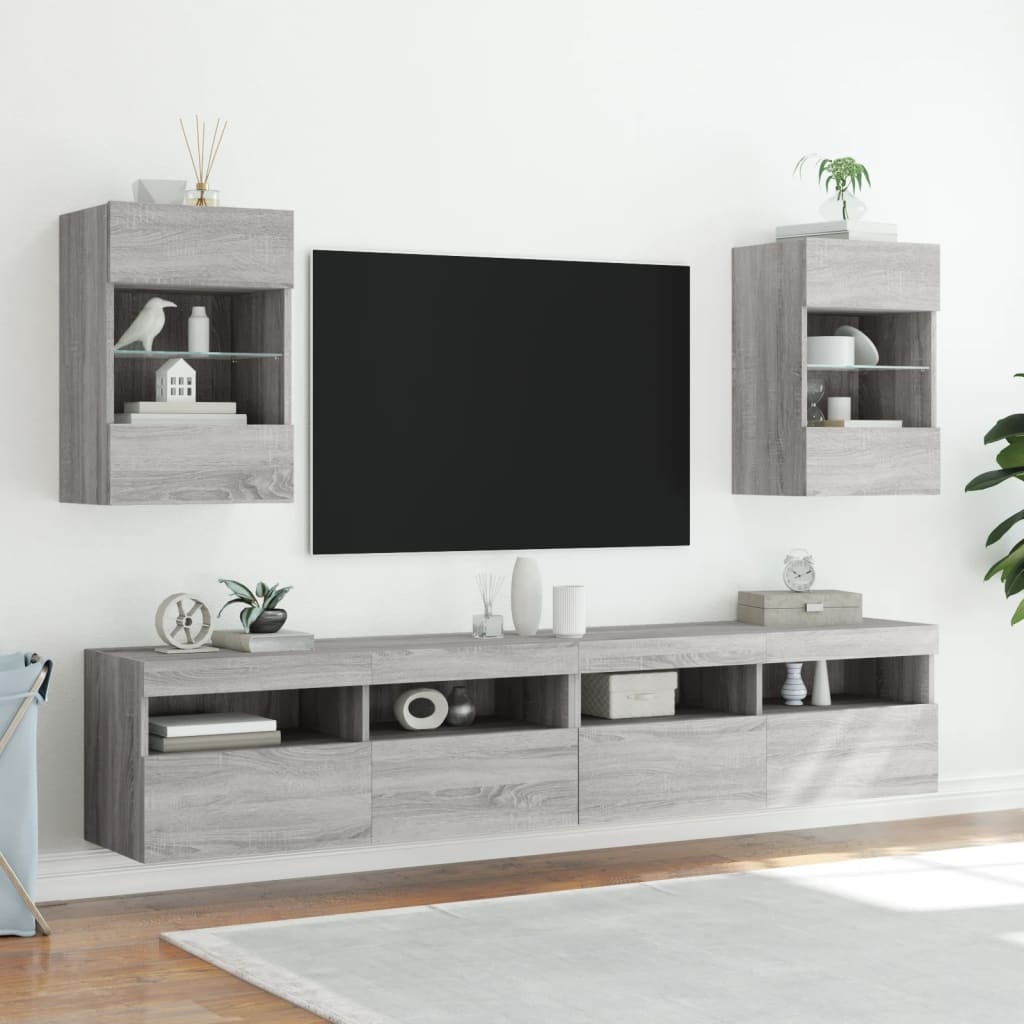 vidaXL Tv-wandmeubels met LED 2 st 40x30x60,5 cm grijs sonoma eiken