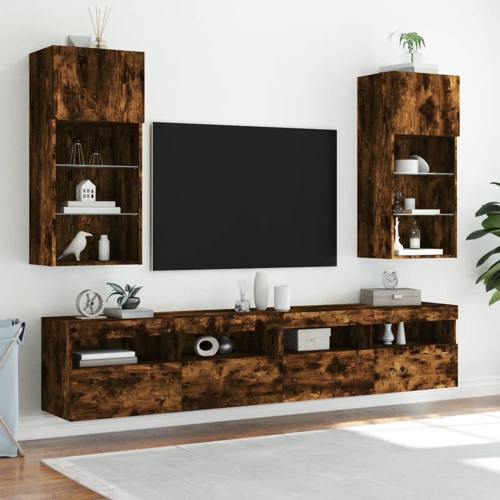 VidaXL Tv-meubel met LED-verlichting 40,5x30x90 cm gerookt eikenkleur