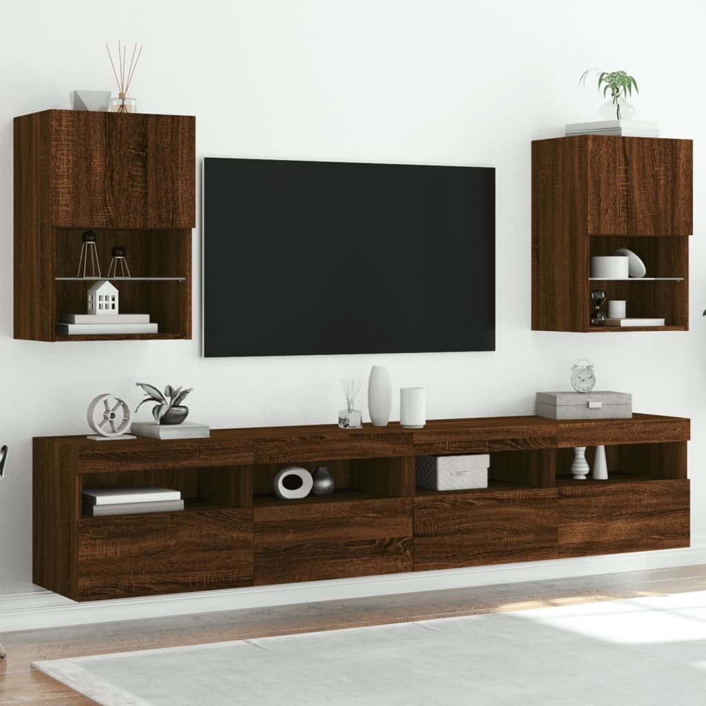 VidaXL Tv-meubels met LED-verlichting 2 st 40,5x30x60 cm bruineiken