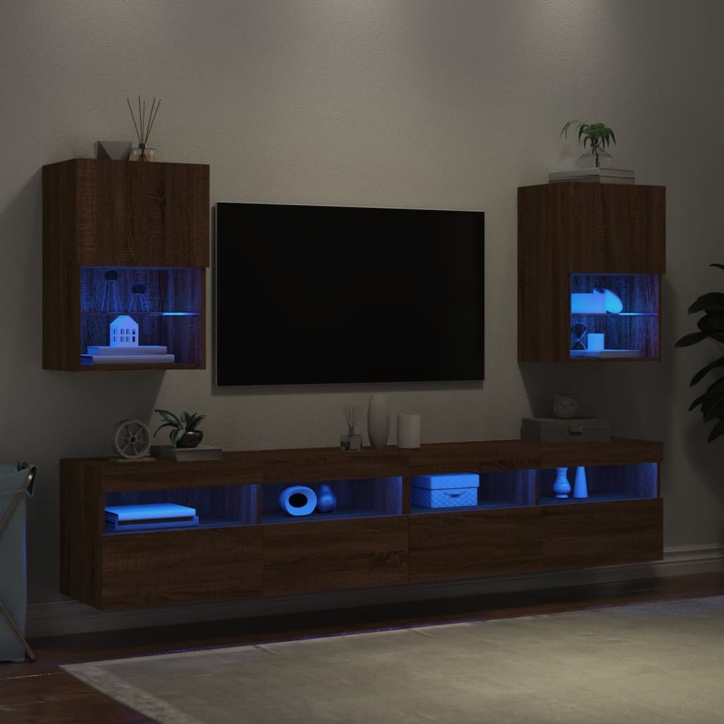 VidaXL Tv-meubels met LED-verlichting 2 st 40,5x30x60 cm bruineiken