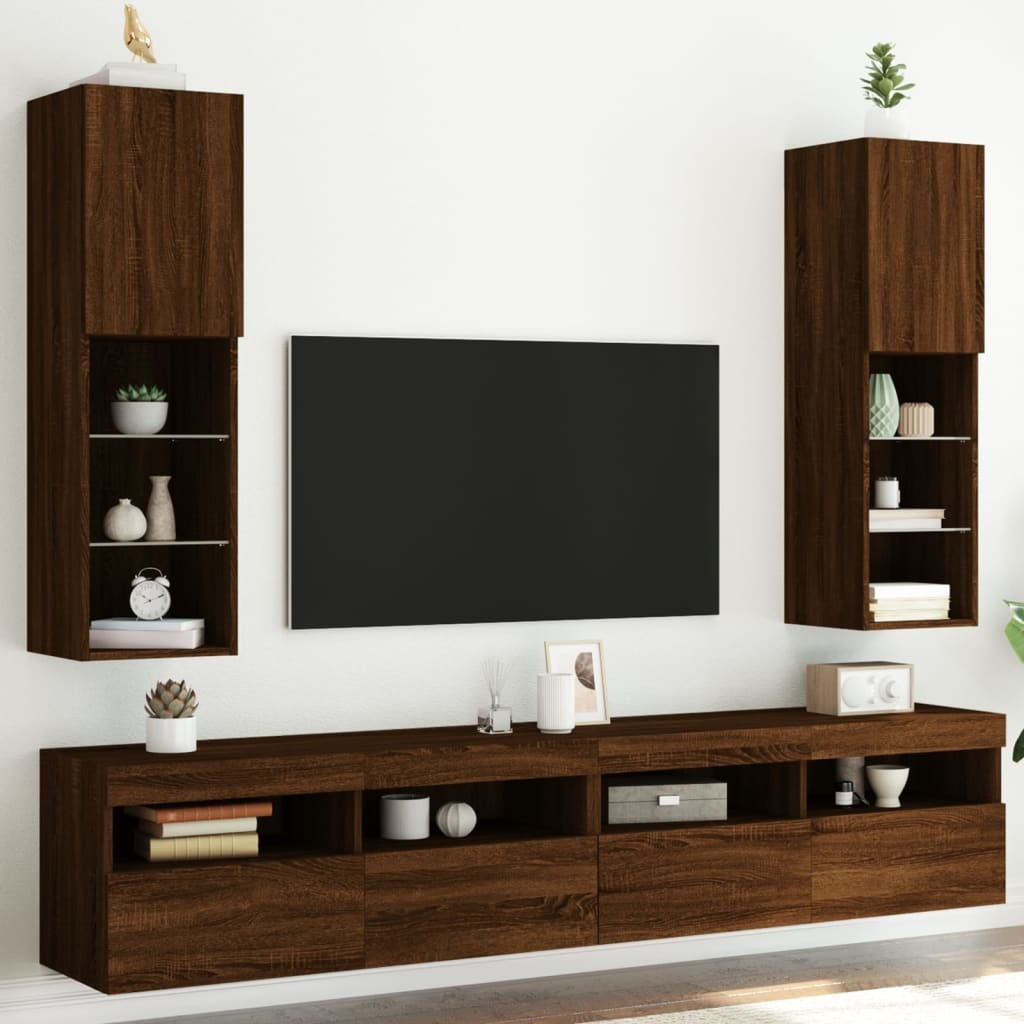 VidaXL Tv-meubels met LED-verlichting 2 st 30,5x30x102 cm bruineiken