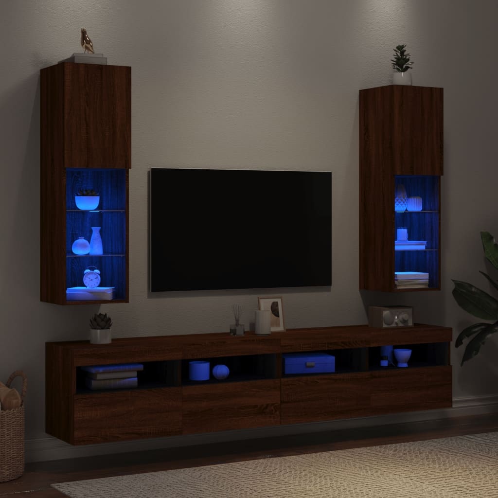 VidaXL Tv-meubels met LED-verlichting 2 st 30,5x30x102 cm bruineiken