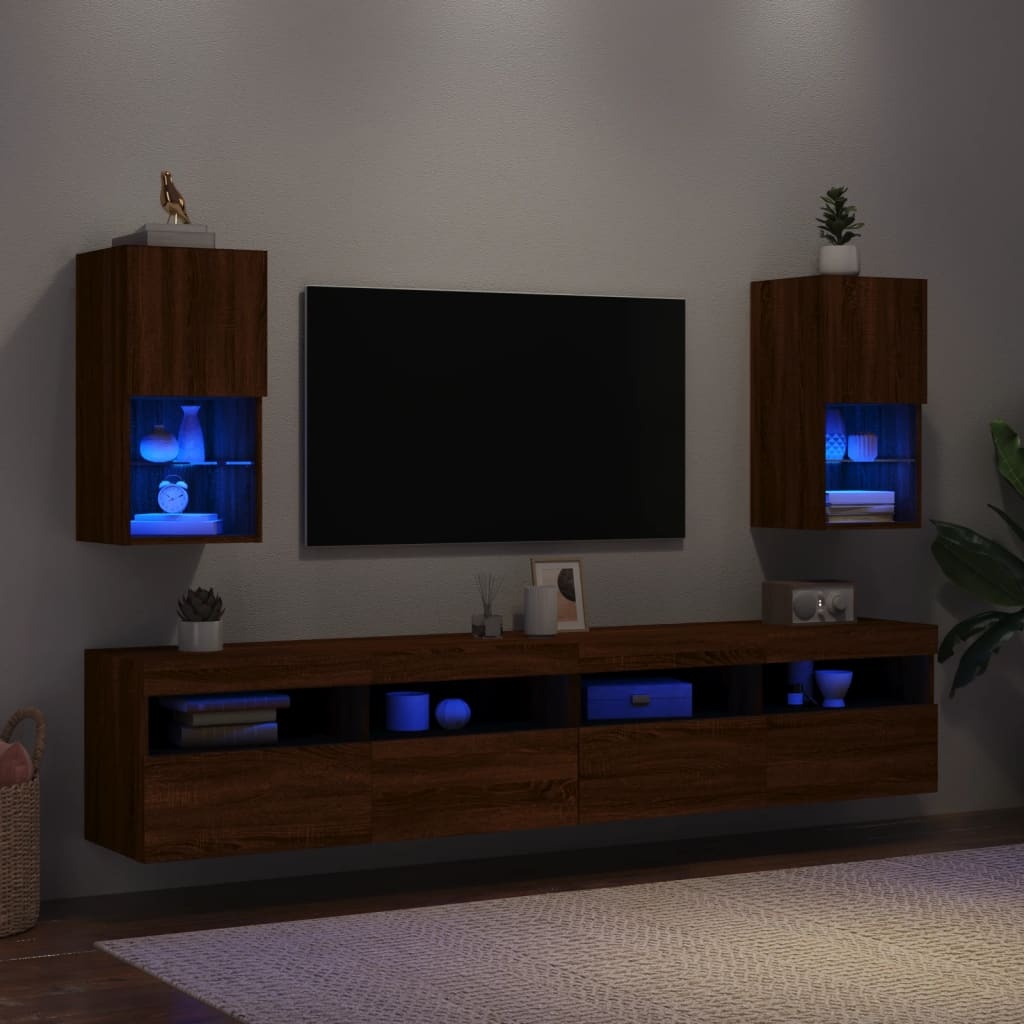 vidaXL Tv-meubelen 2 st met LED-verlichting 30,5x30x60 cm bruineiken