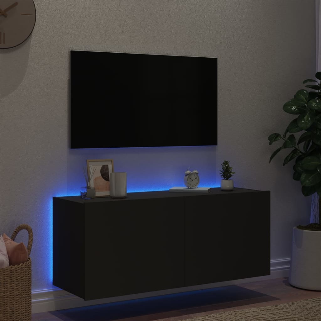 vidaXL Tv-wandmeubel met LED-verlichting 100x35x41 cm zwart