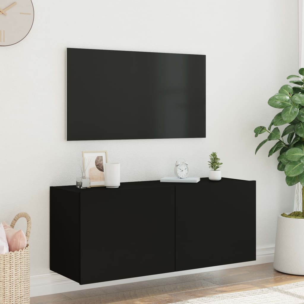 vidaXL Tv-wandmeubel met LED-verlichting 100x35x41 cm zwart