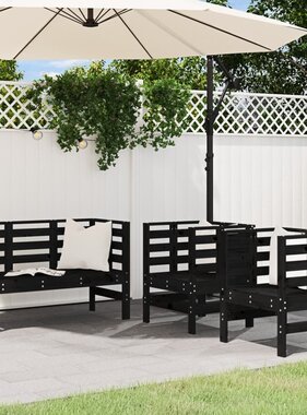 VidaXL 3-delige Loungeset massief grenenhout zwart