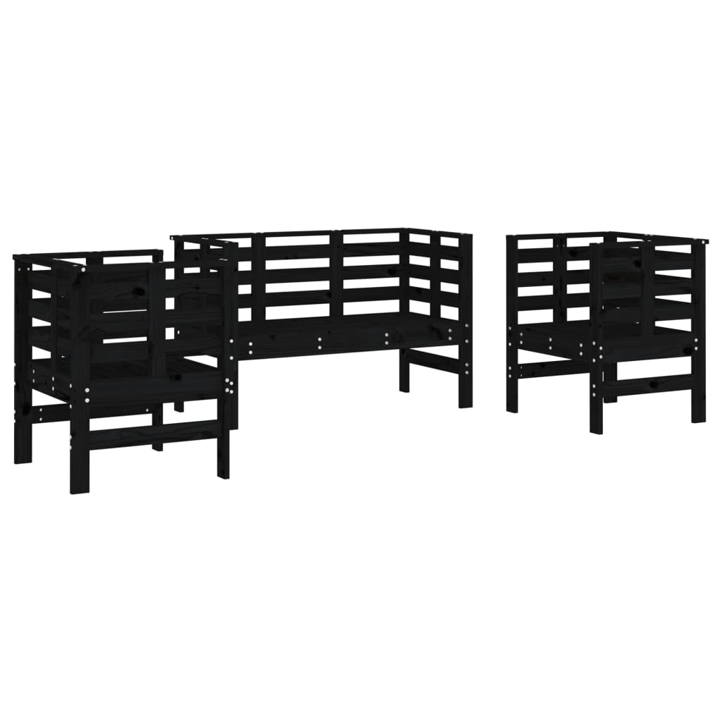 VidaXL 3-delige Loungeset massief grenenhout zwart