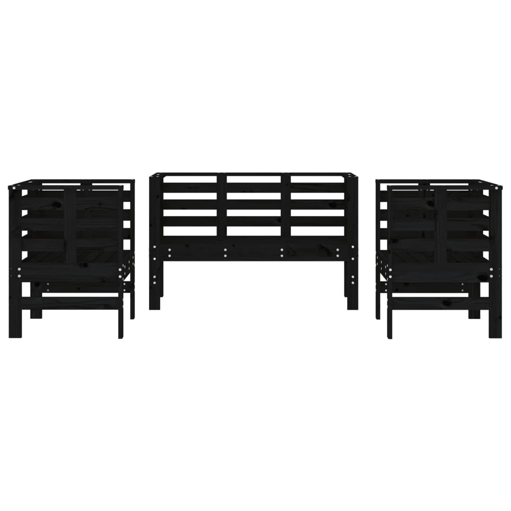 VidaXL 3-delige Loungeset massief grenenhout zwart