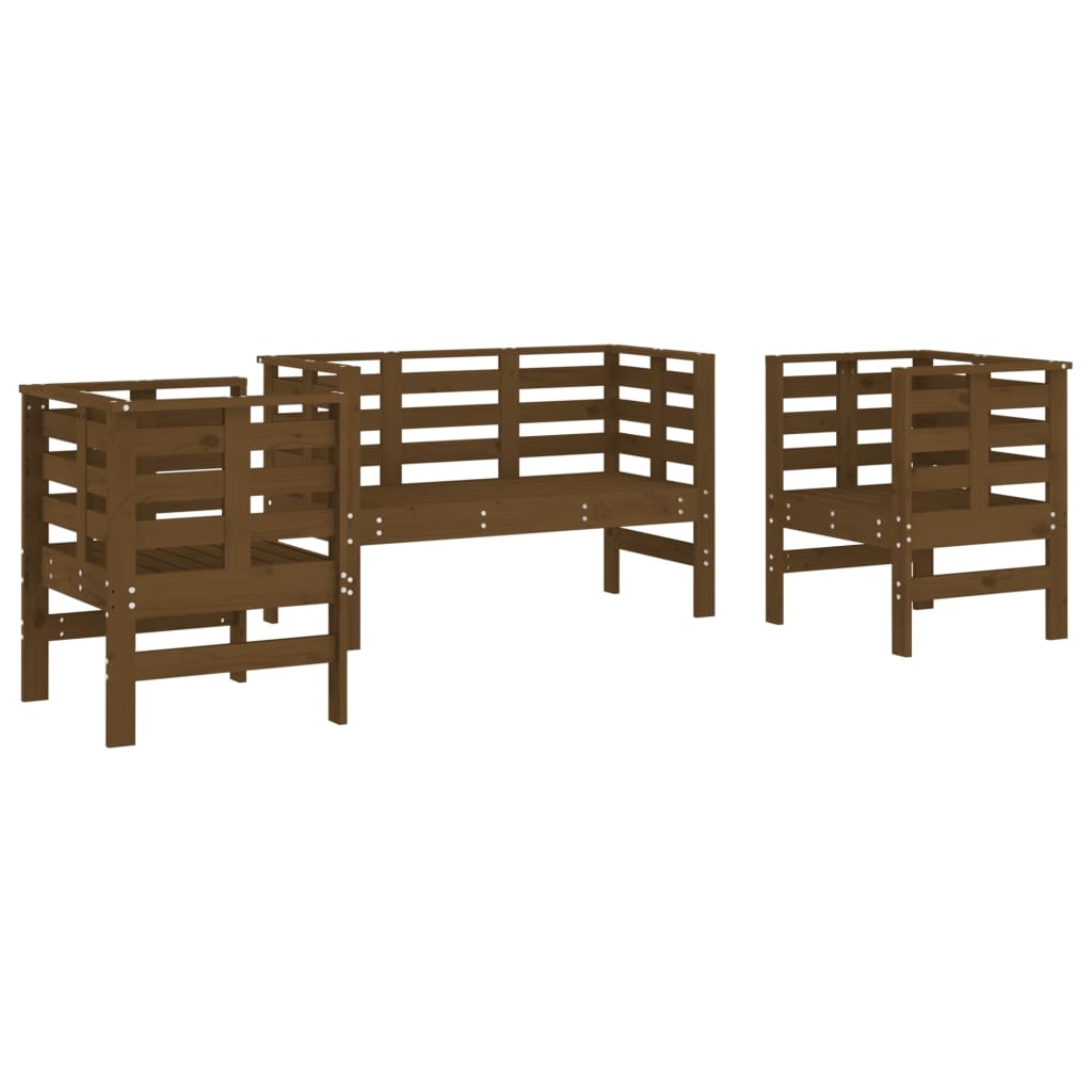 VidaXL 3-delige Loungeset massief grenenhout honingbruin