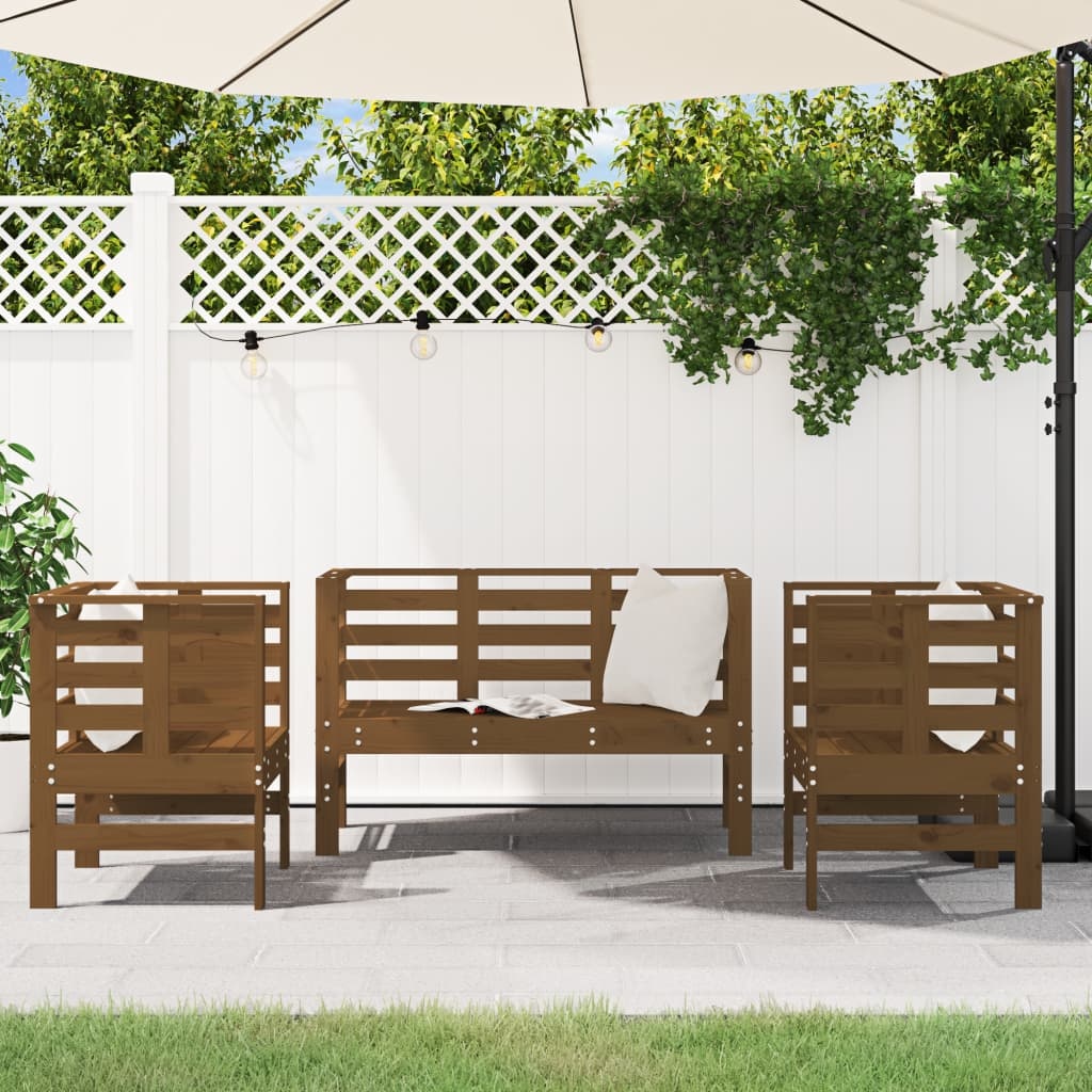 VidaXL 3-delige Loungeset massief grenenhout honingbruin