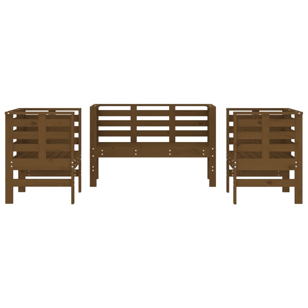 VidaXL 3-delige Loungeset massief grenenhout honingbruin