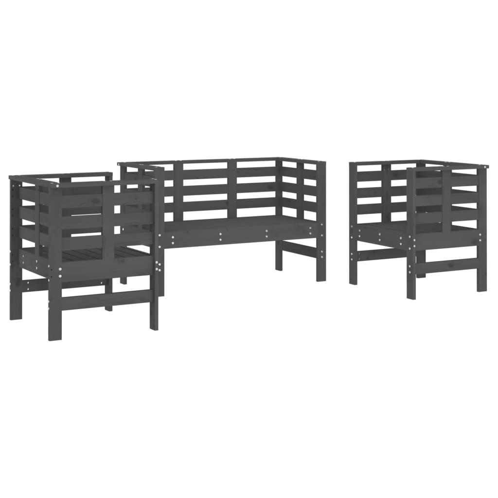 VidaXL 3-delige Loungeset massief grenenhout grijs