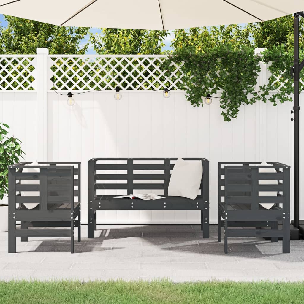VidaXL 3-delige Loungeset massief grenenhout grijs