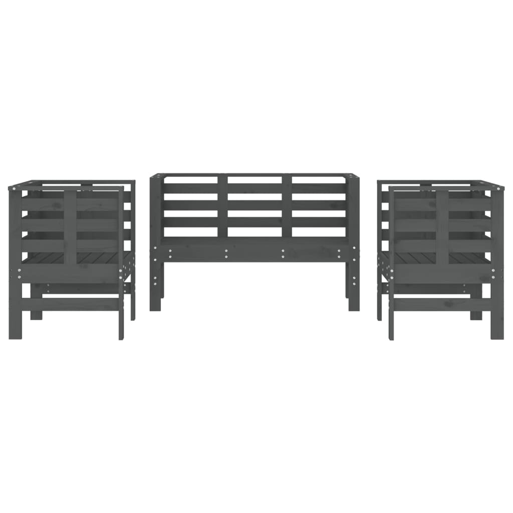 VidaXL 3-delige Loungeset massief grenenhout grijs