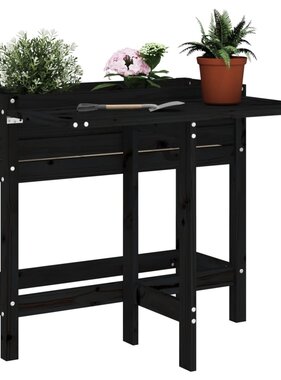 VidaXL Plantenbak met inklapbaar tafelblad massief grenenhout zwart