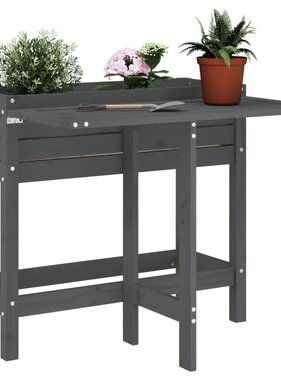 VidaXL Plantenbak met inklapbaar tafelblad massief grenenhout grijs