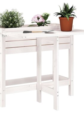 vidaXL Plantenbak met inklapbaar tafelblad massief grenenhout wit
