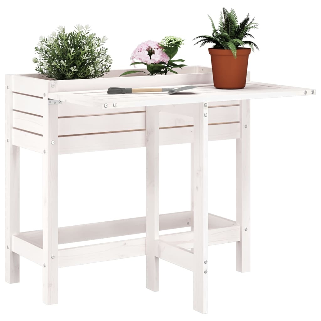 VidaXL Plantenbak met inklapbaar tafelblad massief grenenhout wit