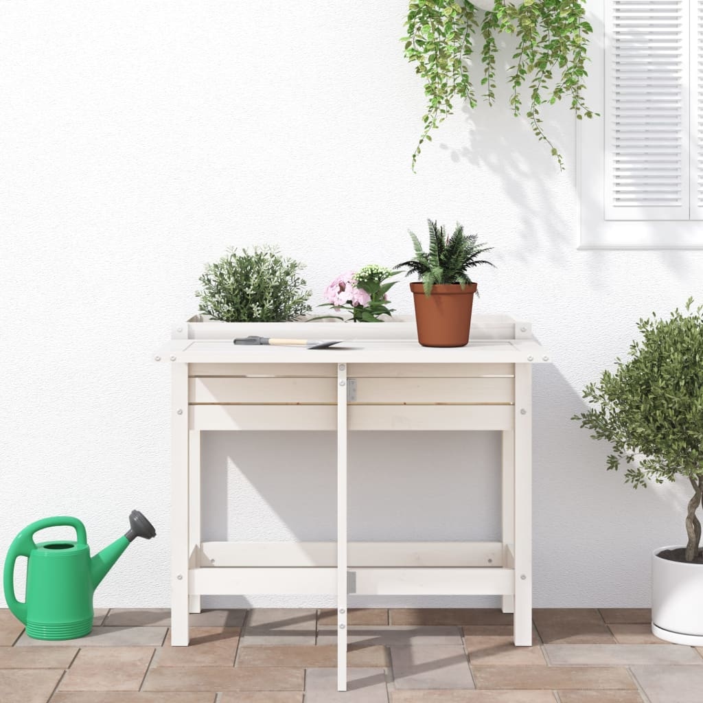 VidaXL Plantenbak met inklapbaar tafelblad massief grenenhout wit