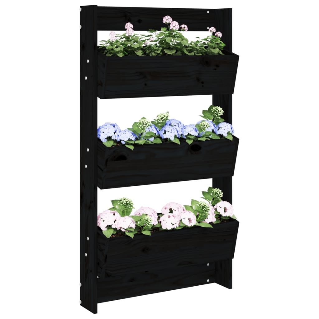 VidaXL Plantenbak wandmontage 3-laags 60x18,5x110 cm grenenhout zwart